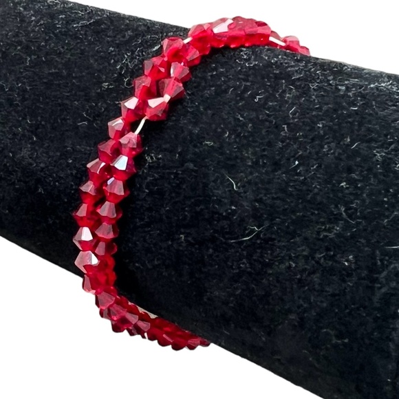 VINTAGE DARK RED FACETED CRYSTAL STRETCH BRACELETS - SET OF 2 - Picture 13 of 16